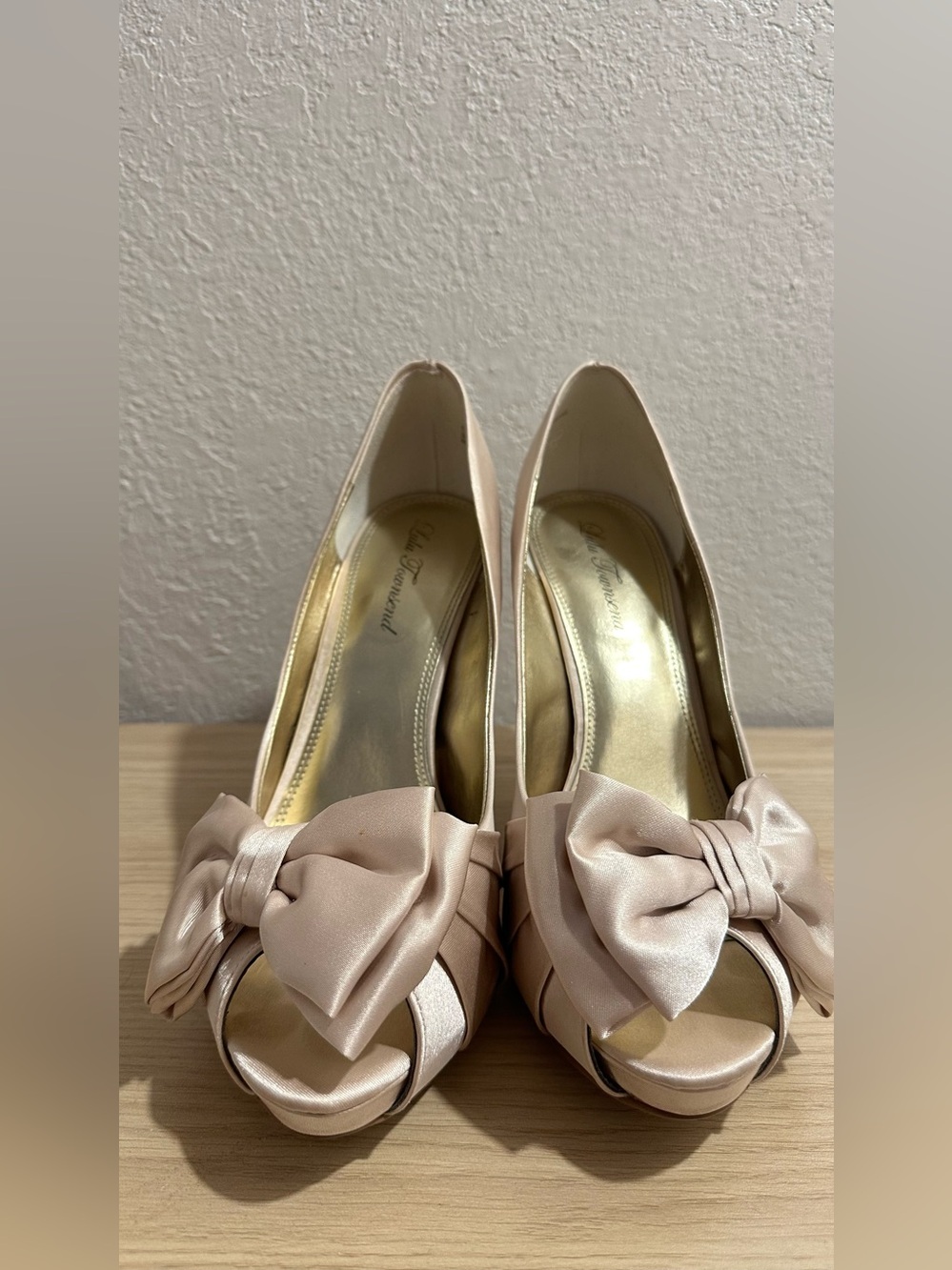 Lulu Townsend Satin Peep-Toe Heels with Bow - Blush